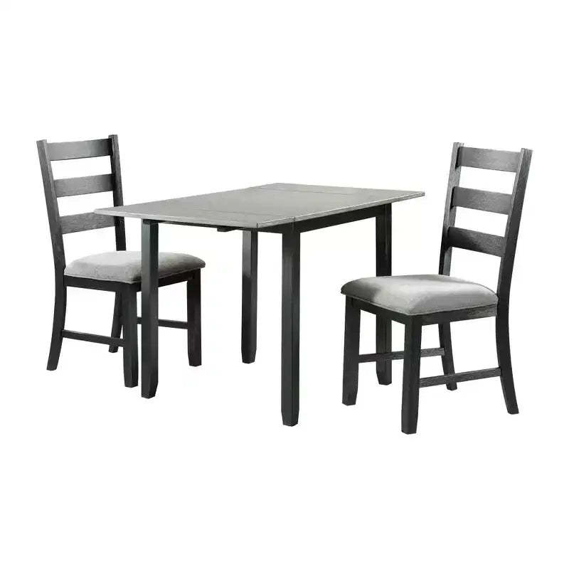Picket House Furnishings 3pc Tuttle Drop Leaf Extendable Dining Table Set and 2 Chairs Gray/Black: Modern Rectangle Shape, Upholstered Chairs