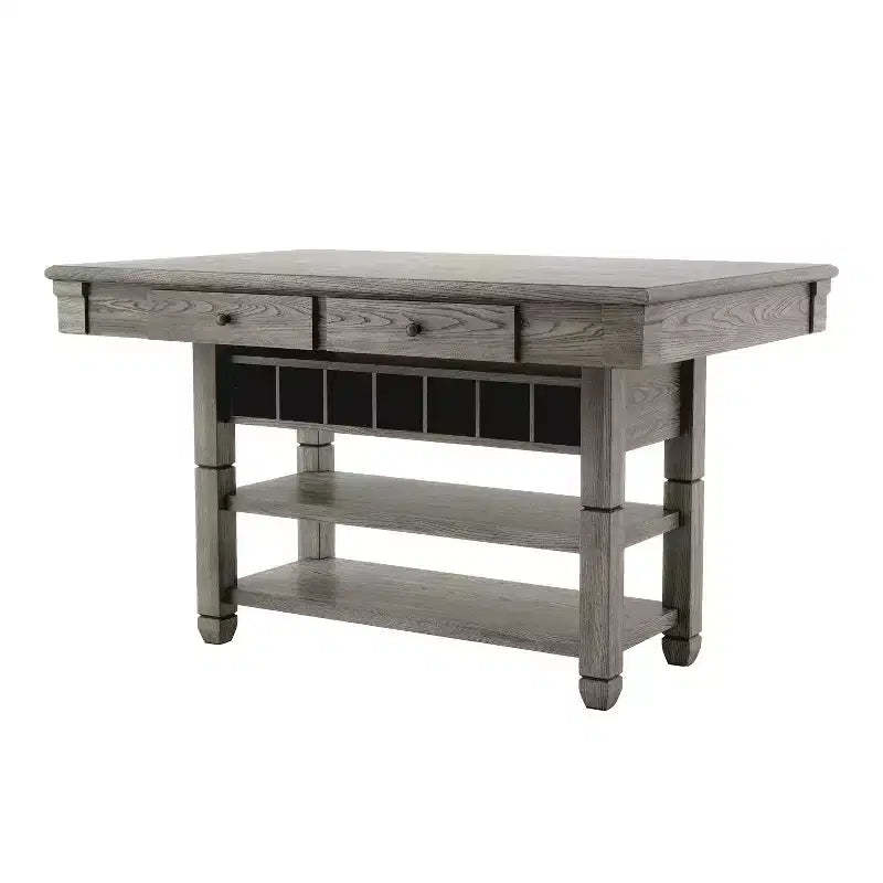 HOMES: Inside + Out 60" Goldspark Transitional 2 Shelf Counter Height Table with Drawers and Wine Storage Gray: 30 x 60 Bar Table