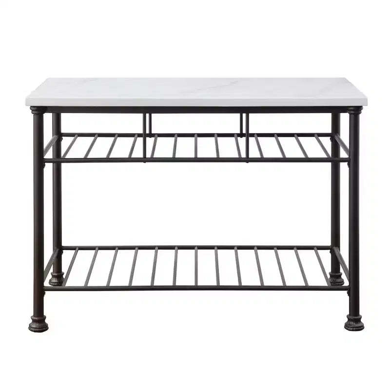 50" Freyja Kitchen Island White Cultured Stone/Gray Finish - Acme Furniture: Metal Frame, Storage Shelves