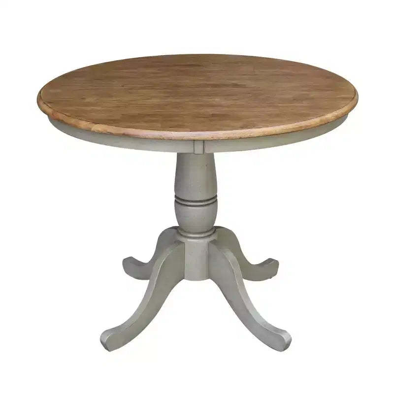 29" Dining Height Loraina Round Pedestal Table Hickory Brown/Stone Gray - International Concepts: Solid Wood, Seats 4