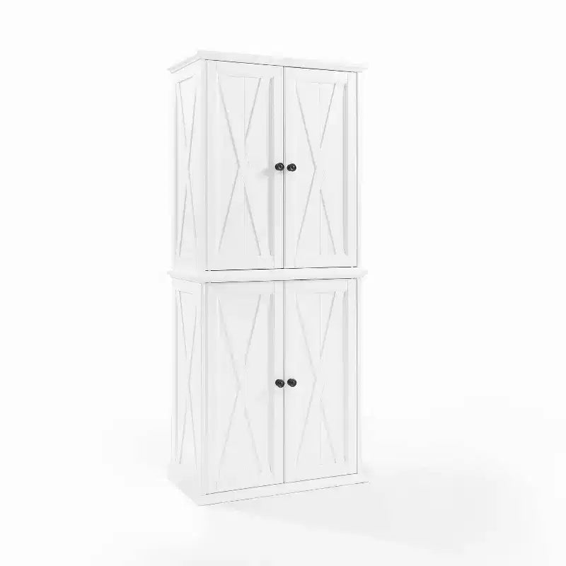 2pc Clifton Tall Pantry White - Crosley: Adjustable Shelves, Wood Veneer, Modern Farmhouse Style, 4 Doors, 72" Height