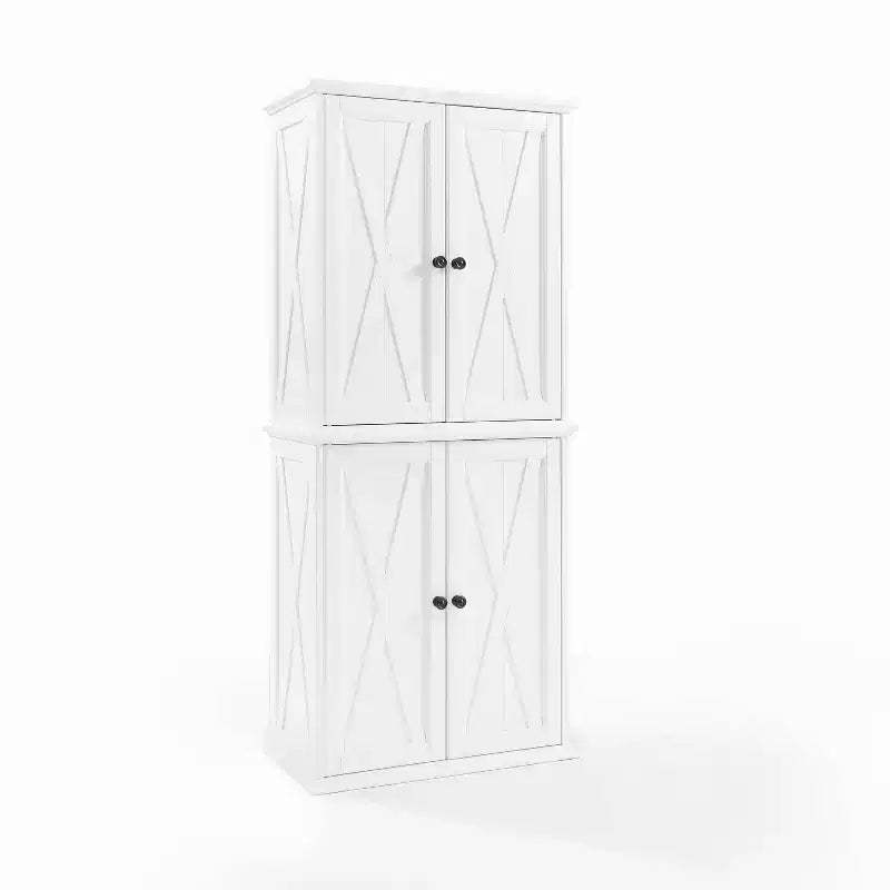 2pc Clifton Tall Pantry White - Crosley: Adjustable Shelves, Wood Veneer, Modern Farmhouse Style, 4 Doors, 72" Height