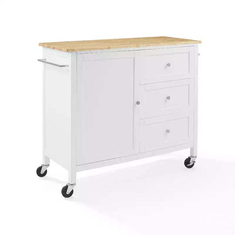 Soren Wood Top Kitchen Island/Cart Natural/White - Crosley: Adjustable Shelves, Mobile Cart Option, Shaker Style