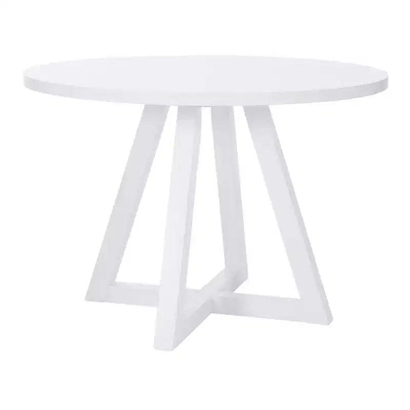 Powell Shelby Solid Wood Round Dining Table White: Seats 4, Lacquered Pedestal Base, 44" Width