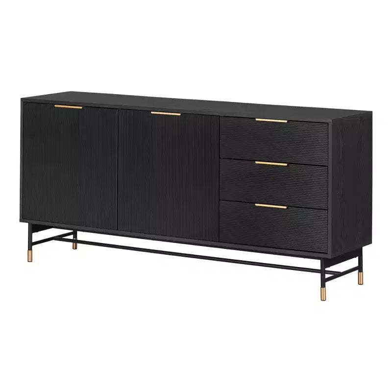 South Shore Arlo Sideboard Ash Oak/Gold: Modern Credenza with Storage, Entryway Cabinet, Buffet Server
