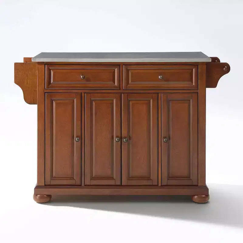 Alexandria Stainless Steel Top Kitchen Island Cherry - Crosley: Wood Frame, 4 Doors, 5 Drawers, 6 Shelves, Towel Bar
