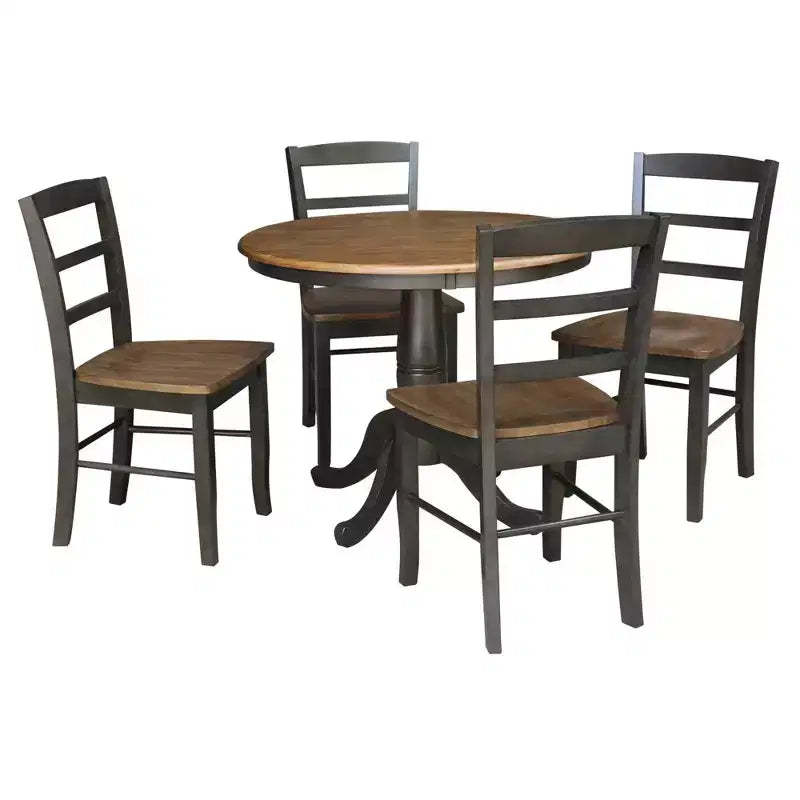 International Concepts 36" Arthur Dining Set: Solid Wood, Pedestal Base, 4 Chairs