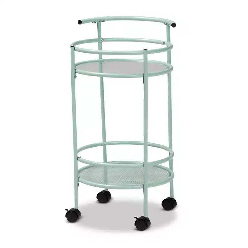 Newell Metal 2 Tier Kitchen Cart Mint Green/Black - Baxton Studio: Glass Shelves, Mobile, Mid-Century Design, 30 Day Warranty