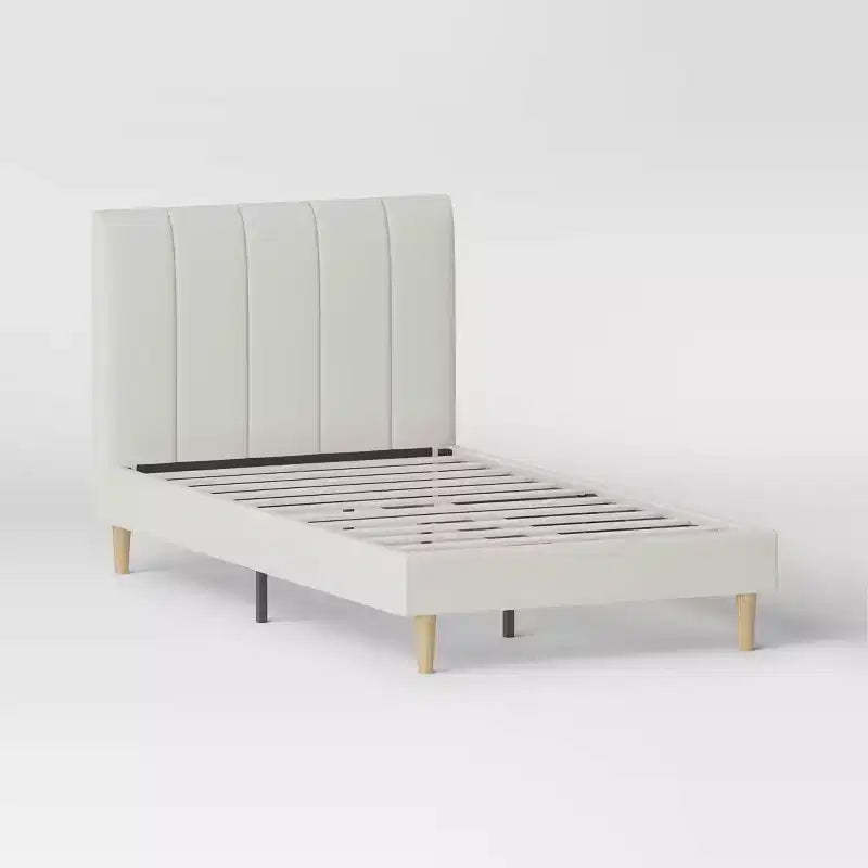 Twin Bed Cream - Room Essentials™: Upholstered Headboard, Plywood Frame, No Box Spring Needed