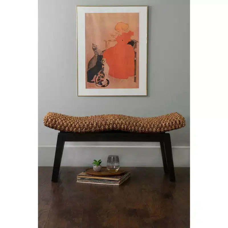 East At Main Myra Hyacinth Bench Brown: Rattan Entryway Ottoman, Narrow, Solid Wood Frame