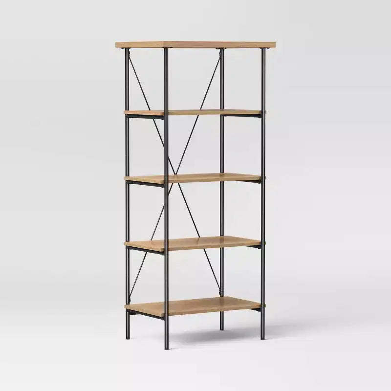 Wood and Metal Media Tower Bookcase Natural - Room Essentials™