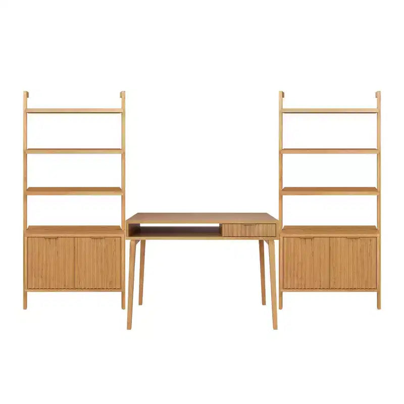 Nathan James Jasper Wood Fluted Desk Wall Unit Brown