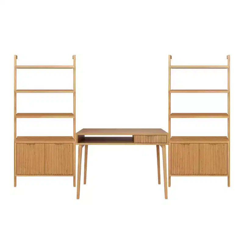 Nathan James Jasper Wood Fluted Desk Wall Unit Brown