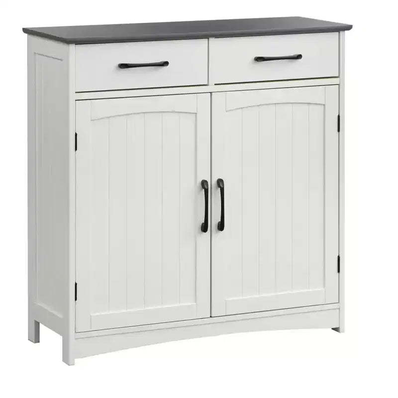 Buylateral 2 Door Dalton Modern Farmhouse Buffet Cabinet White/Charcoal Gray: Modern Farmhouse Style, Storage Server
