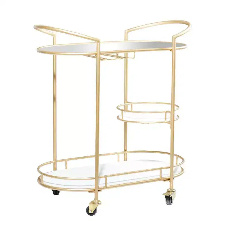 Contemporary Iron Bar Cart Gold - Olivia & May: Elegant 3-Tier Rolling Storage, Indoor Use