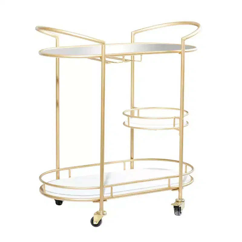 Contemporary Iron Bar Cart Gold - Olivia & May: Elegant 3-Tier Rolling Storage, Indoor Use