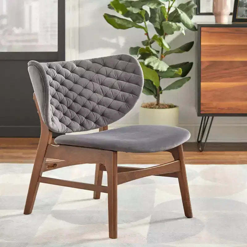 Lifestorey Sense Mid Century Modern Velvet Uplostery Lounge Chair Gray: Velvet Upholstery, Mid-century Design, Rubberwood Legs