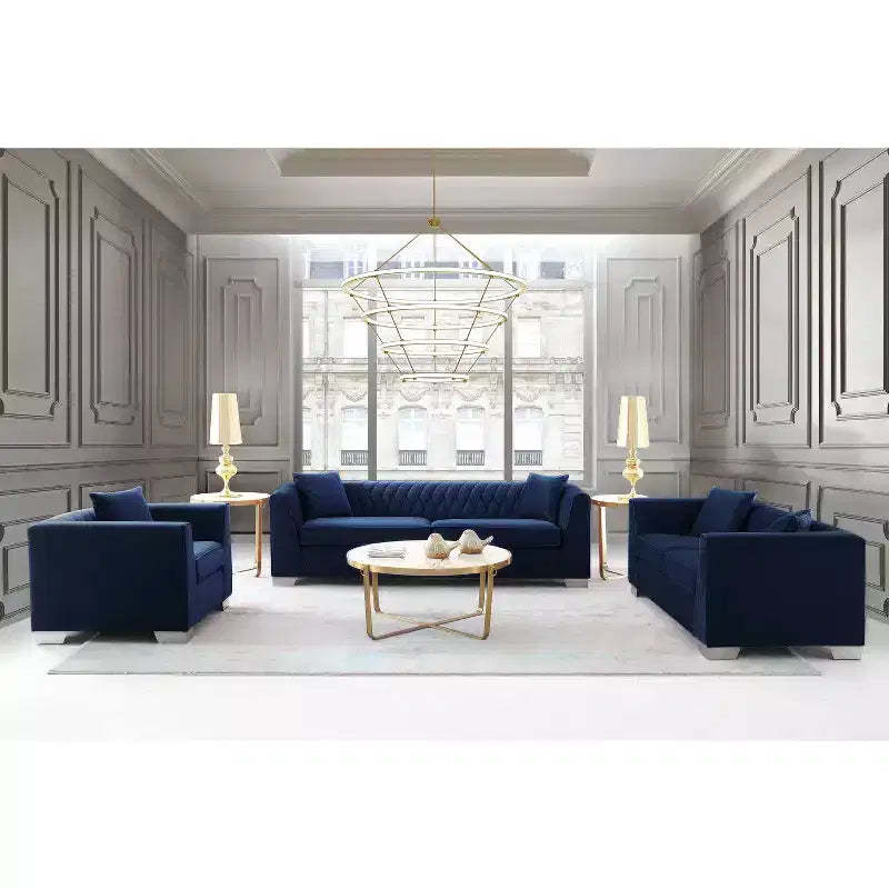 Armen Living Cambridge Contemporary Chair Steel/Blue: Velvet Upholstered, No Assembly, Foam Filled Comfort