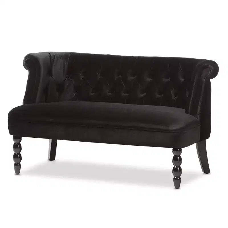 Flax Victorian Style Contemporary Velvet Fabric Upholstered 2 Seater Loveseat Black - Baxton Studio: Elegant Polyester, Tufted Design, Wood Frame