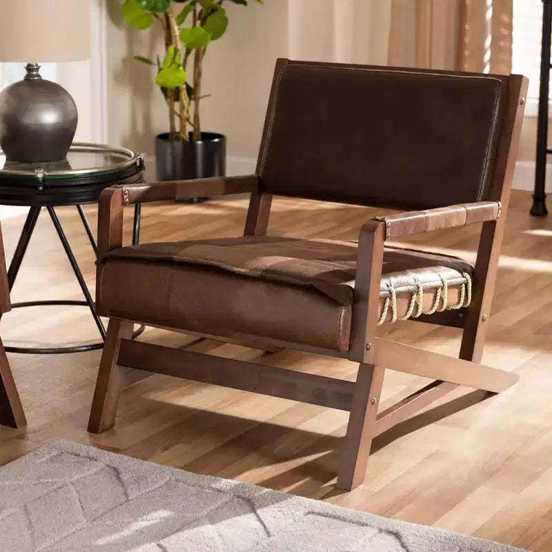 Rovelyn Faux Leather Walnut Finished Wood Lounge Chair Brown - Baxton Studio
