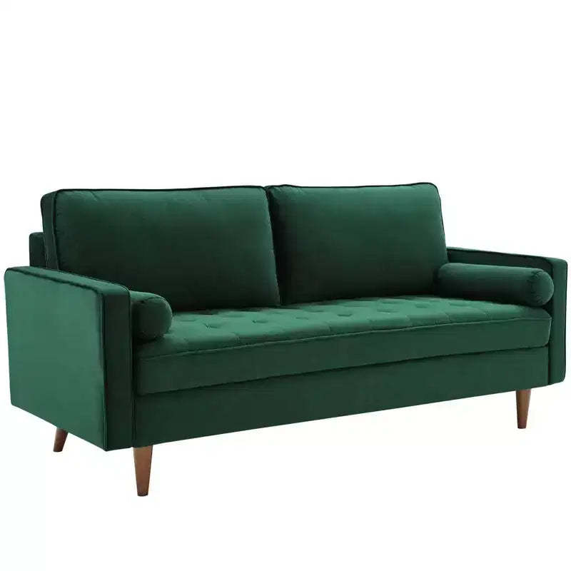 Valour Performance Velvet Sofa Green - Modway: Mid-Century Tufted Design, Walnut-Stained Legs, 881 lbs Capacity