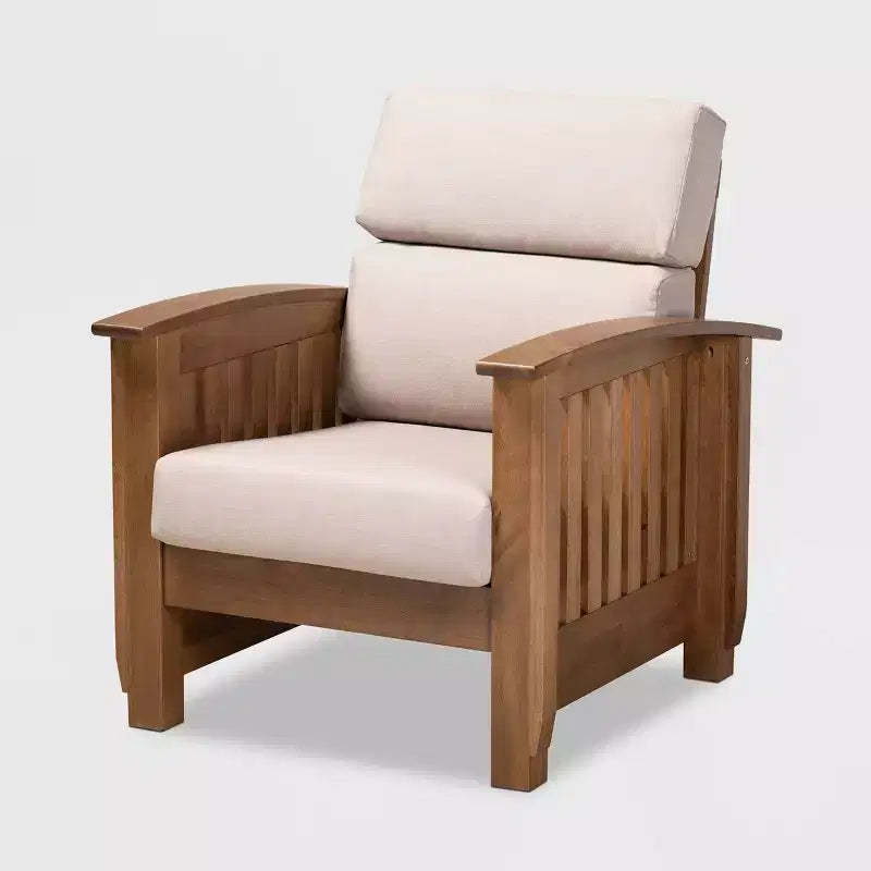 Charlotte Fabric Upholstered Wood 1 Seater Lounge Chair Taupe/Brown - Baxton Studio