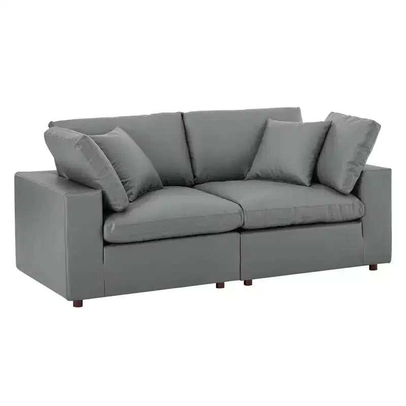 Commix Down Filled Overstuffed Vegan Leather Loveseat Gray - Modway