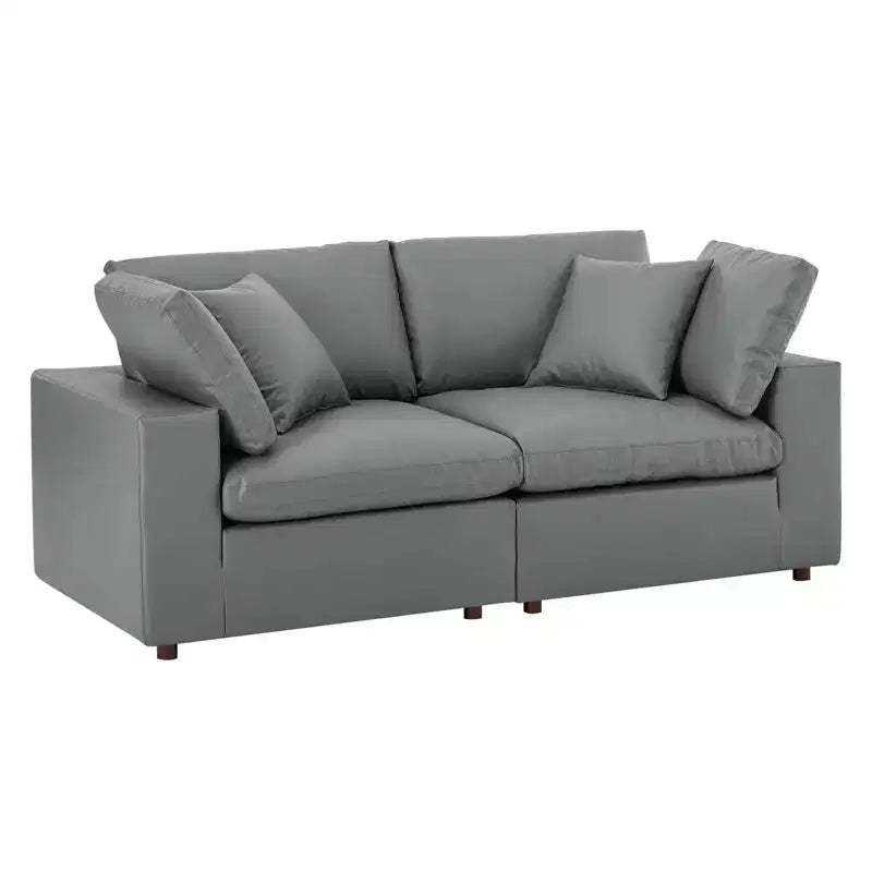 Commix Down Filled Overstuffed Vegan Leather Loveseat Gray - Modway