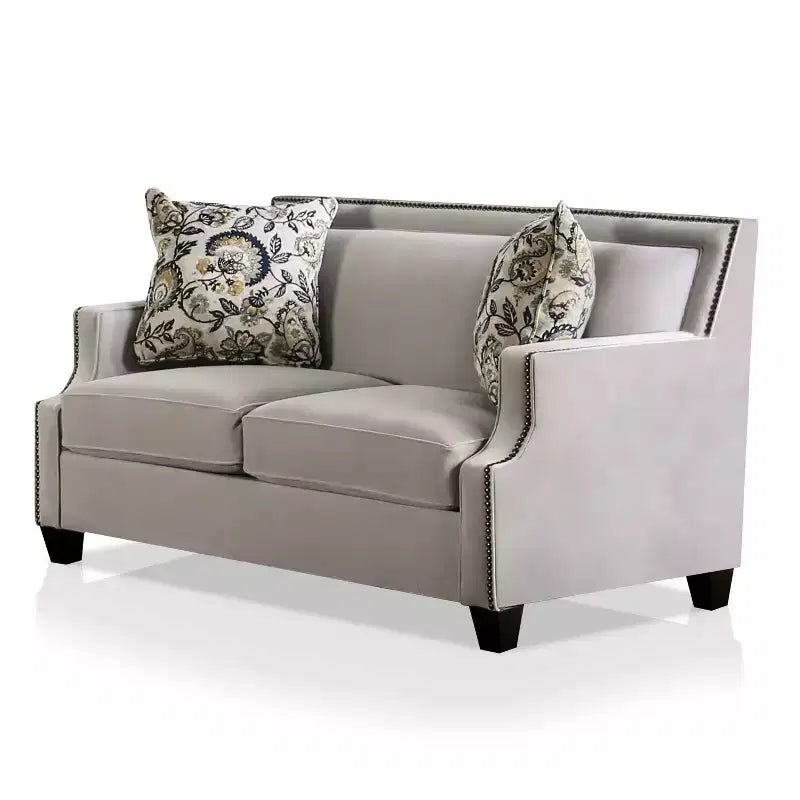 Creation Velvet Upholstered Loveseat Light Gray/Navy - Furniture Of America