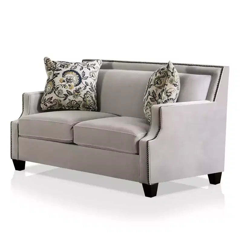 Creation Velvet Upholstered Loveseat Light Gray/Navy - Furniture Of America
