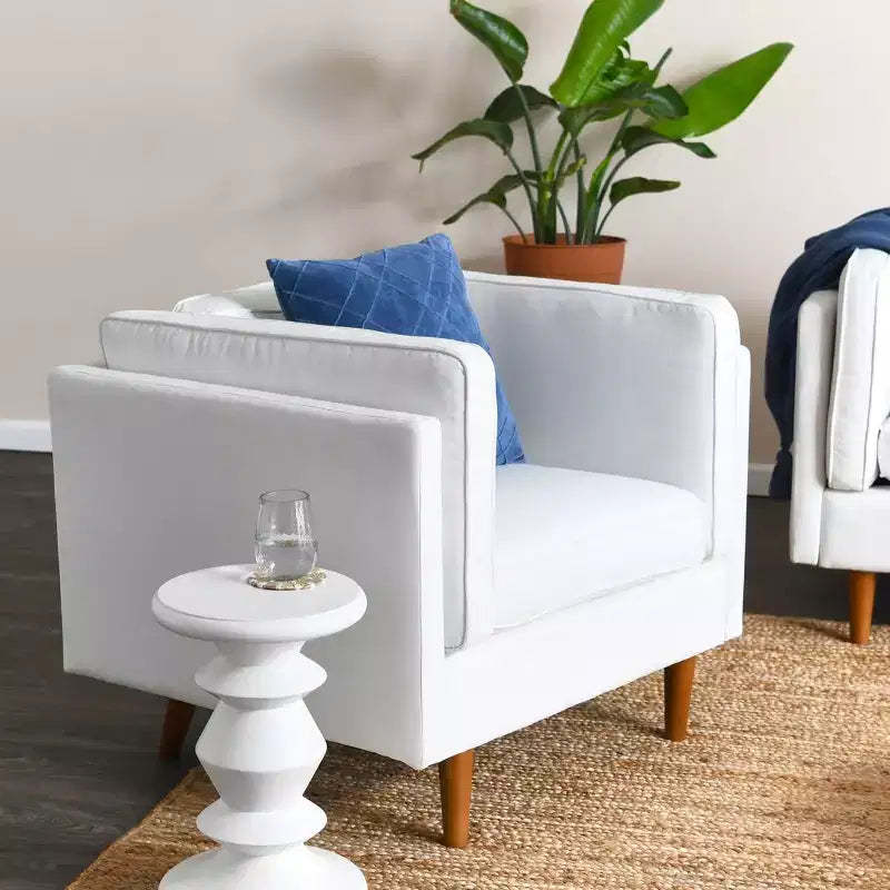 Storied Home Atley Modern Upholstered High Sided Arm Chair Coastal White: Elegant Polyester, Steel Frame