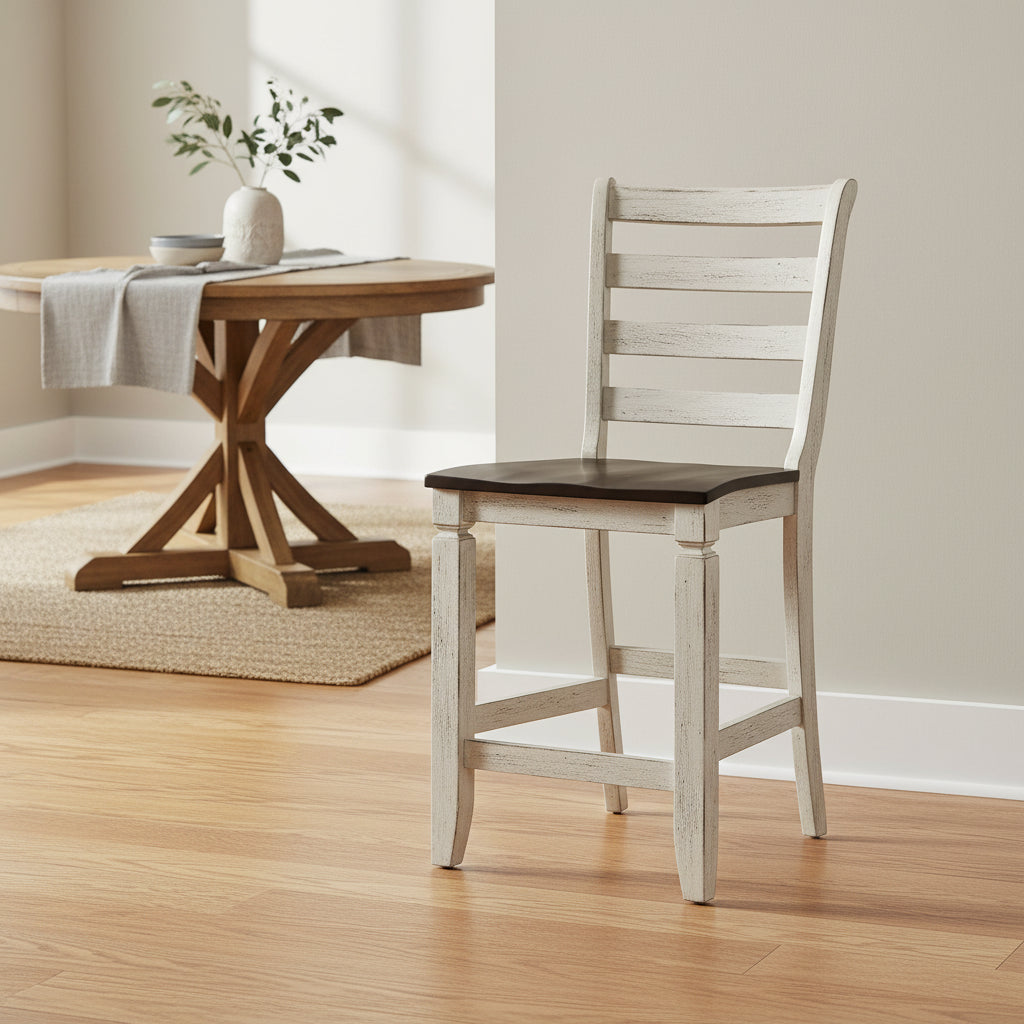 18" Tasnim Accent Chair Oak/Antique White - Acme Furniture: Slatted Back, Counter Height