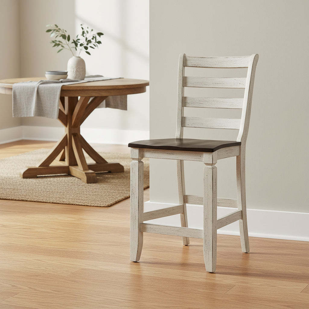 18" Tasnim Accent Chair Oak/Antique White - Acme Furniture: Slatted Back, Counter Height