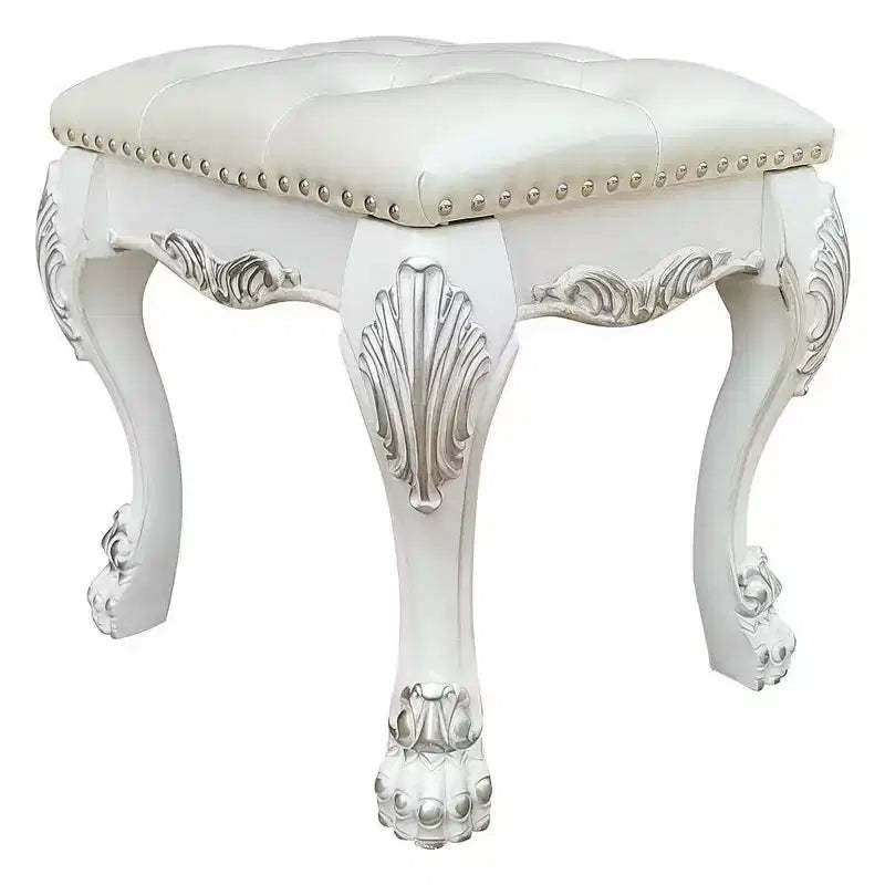 20" Dresden II Accent Chair PU/Bone White Finish - Acme Furniture: Romantic Spirit, Champagne Wingback, Nailhead Trim