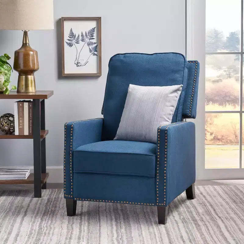 Cecelia Traditional Fabric Recliner Navy Blue - Christopher Knight Home: Studded, Pushback, for Small Spaces