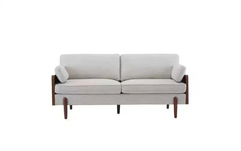 Christopher Knight Home Ella Modern Upholstered 71.75" Wood Frame 3 Seater Sofa with Accent Pillows Beige