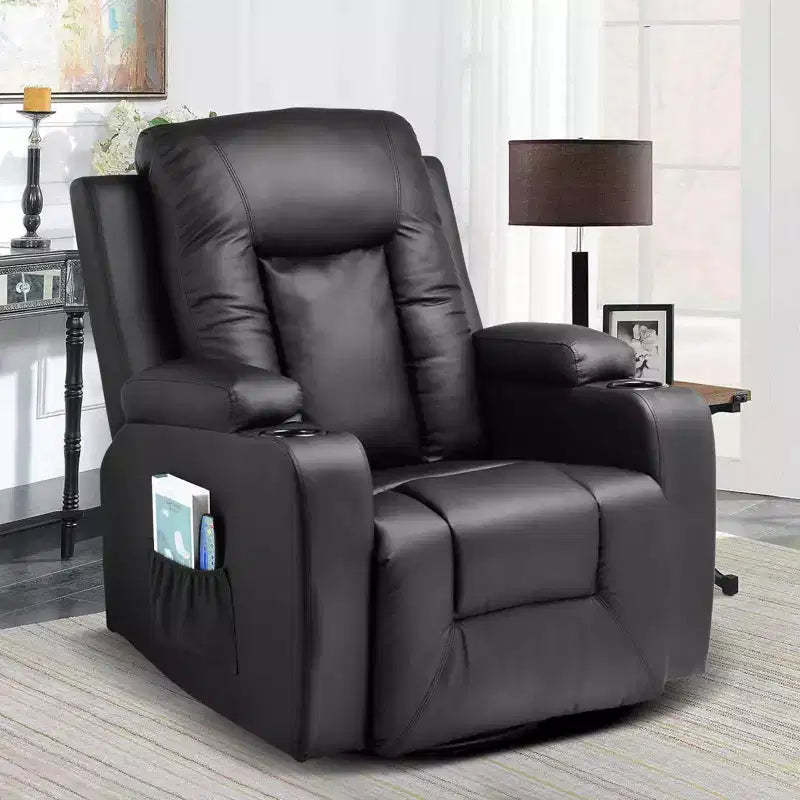 COMHOMA Side Lever Recliner Chair PU Leather Rocking Sofa with Heated Massage Black
