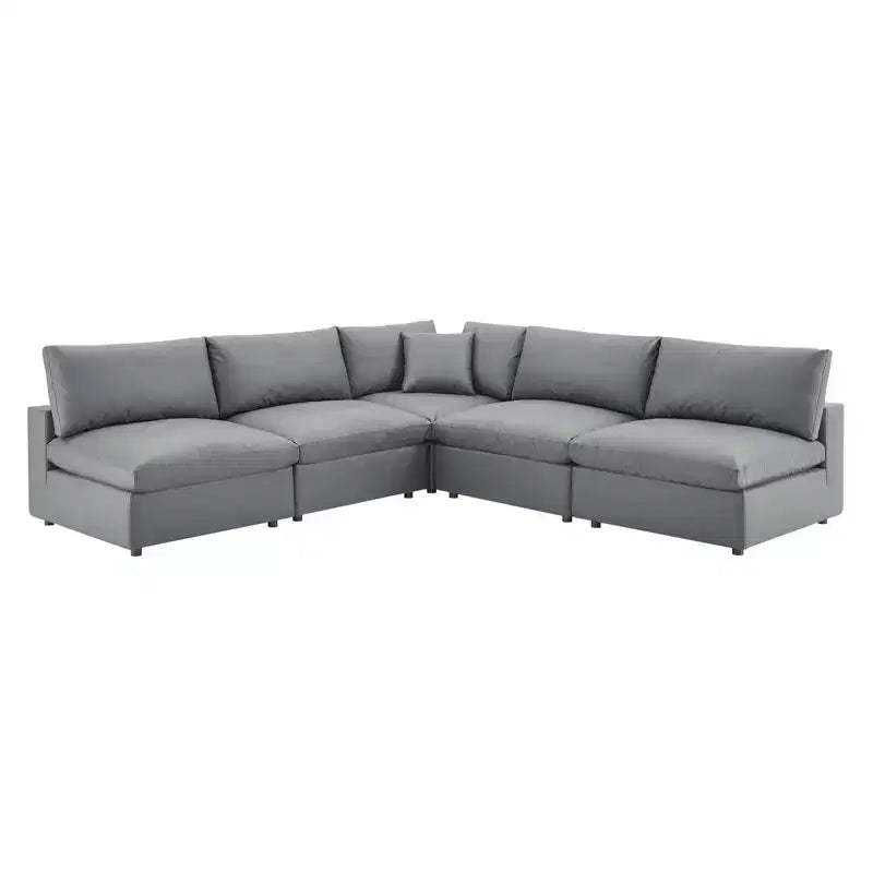 5pc Commix Down Filled Overstuffed Vegan Leather L-Shaped Sectional Sofa Set Gray - Modway: Plush Comfort, Modern Home Furniture