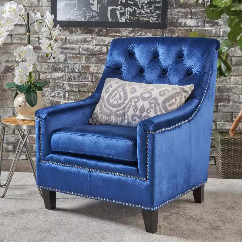 Jaclyn New Velvet Tufted Club Chair - Navy - Christopher Knight Home