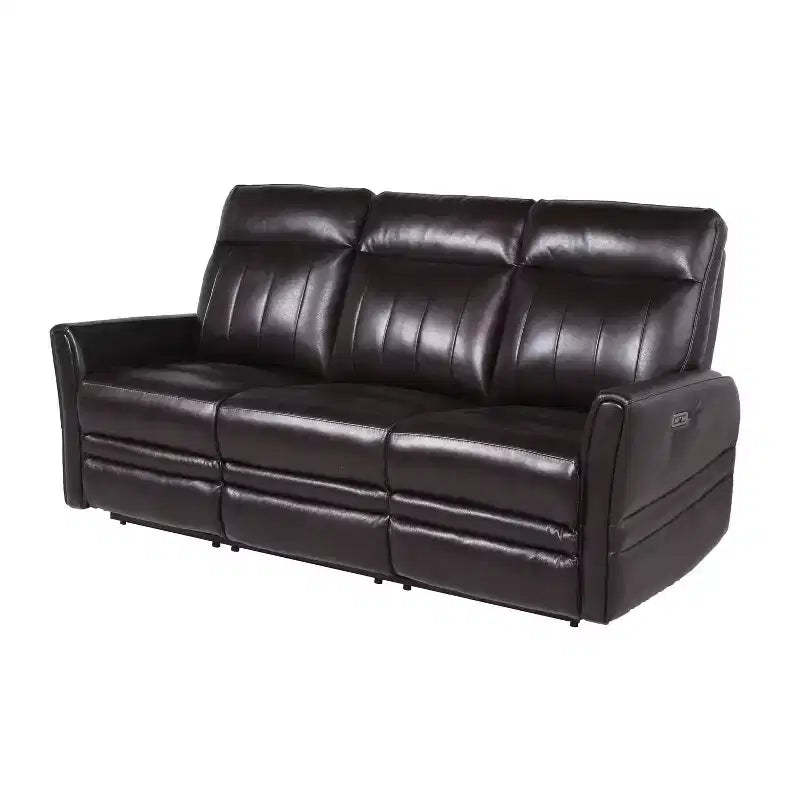 Coachella Power Recliner Sofa Brown - Steve Silver Co.: Genuine Leather, USB Port, 3-Seater