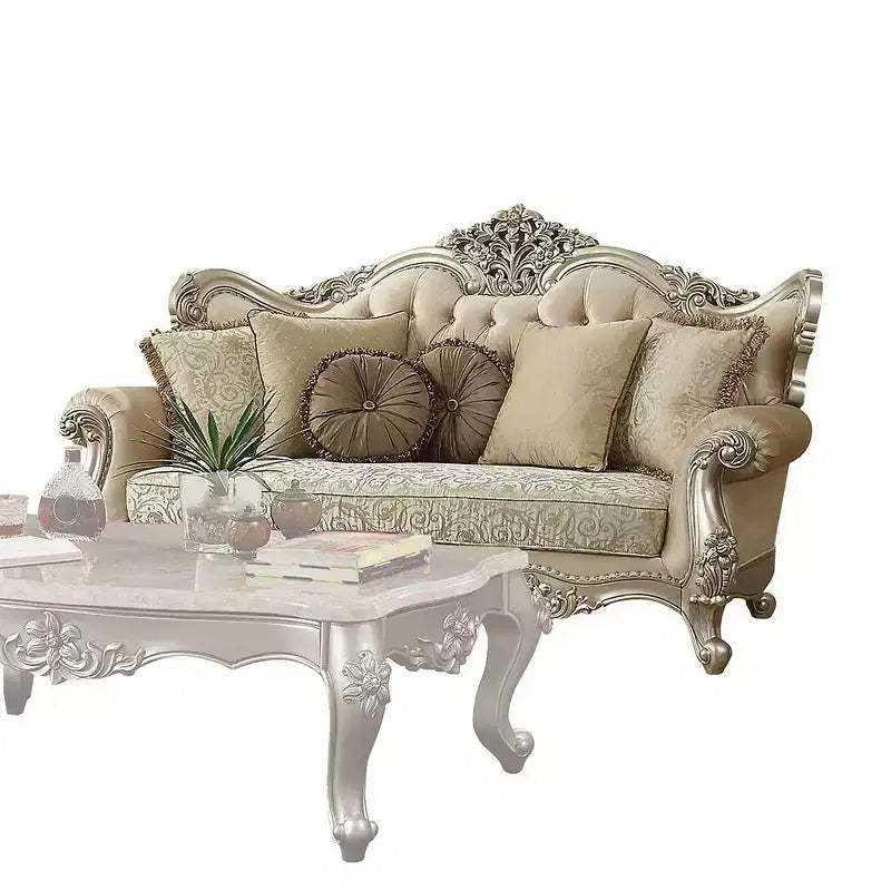 88" Bentley Sofa Fabric/Champagne - Acme Furniture: Victorian-Inspired, Tufted, Rolled Arms