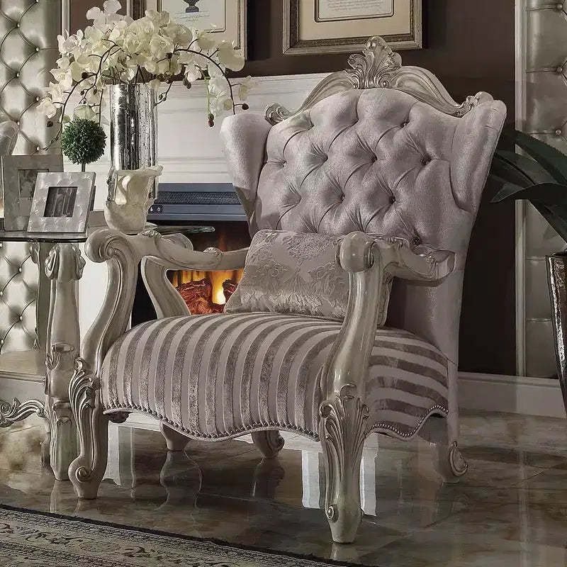 33" Versailles Fabric Chair Ivory/Bone White - Acme Furniture: Crescent Traditional Design, No Assembly Required