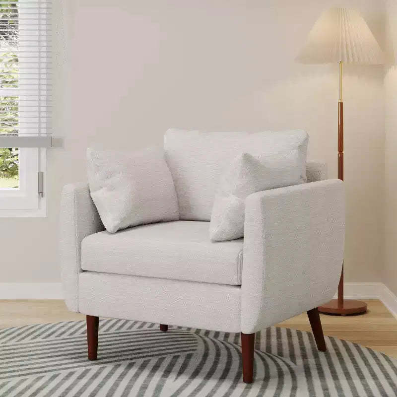 Christopher Knight Home Gould Upholstered Club Chair with Accent Pillows Beige/Walnut