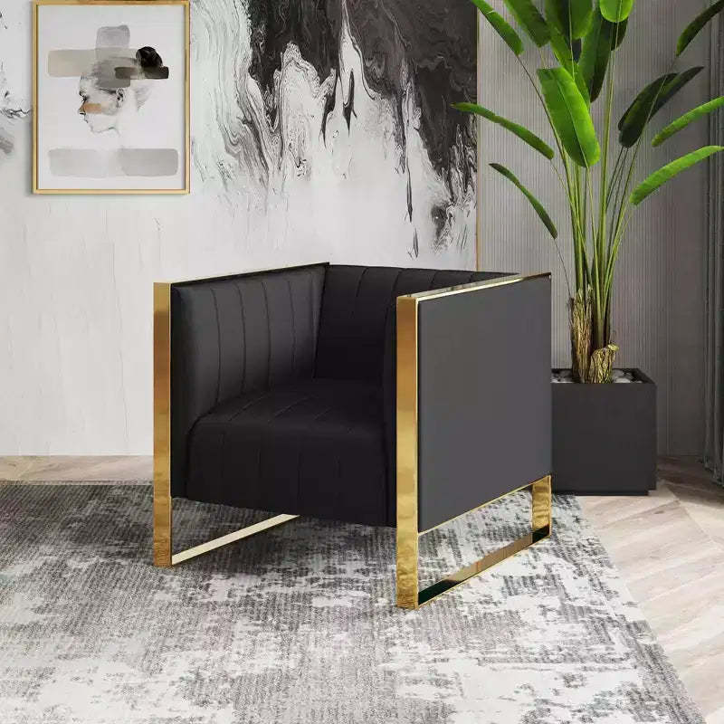 Set of 2 Trillium Velvet Accent Chairs Black - Manhattan Comfort: Gold Finish, No Assembly Required