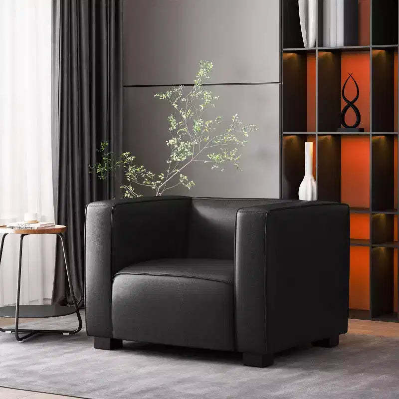 Christopher Knight Home Goyette Faux Leather Club Chair Midnight Black/Dark Walnut
