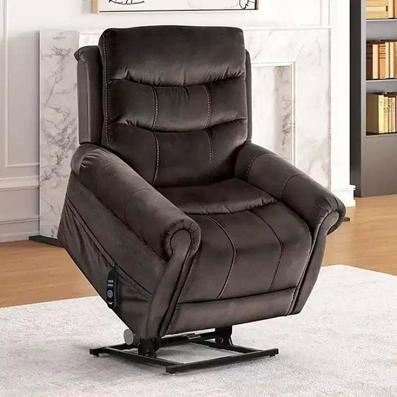 HOMES: Inside + Out Sunbeam Flannelette Powered Recliner Lift Chair with Heating and Massage Dark Gray