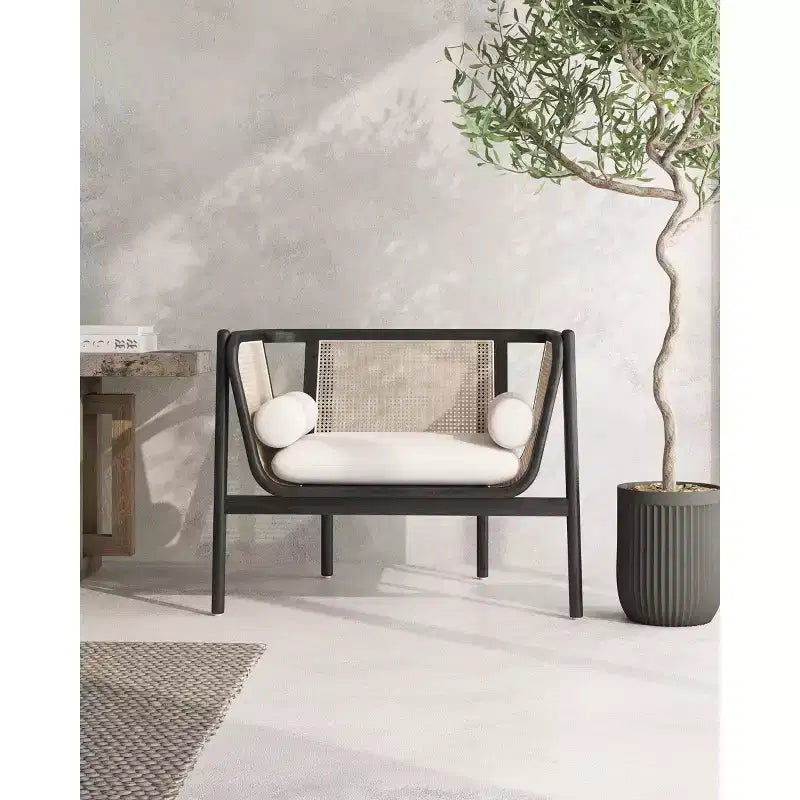 Versailles Accent Chair Black/Cream - Manhattan Comfort: Plush Seat, Ash Wood Frame, No Assembly Required