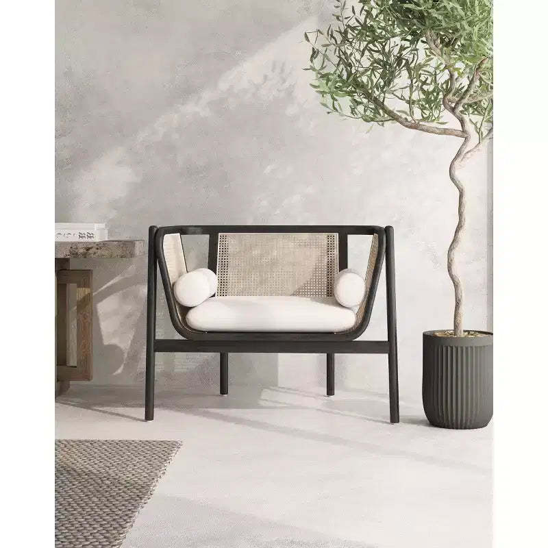 Versailles Accent Chair Black/Cream - Manhattan Comfort: Plush Seat, Ash Wood Frame, No Assembly Required