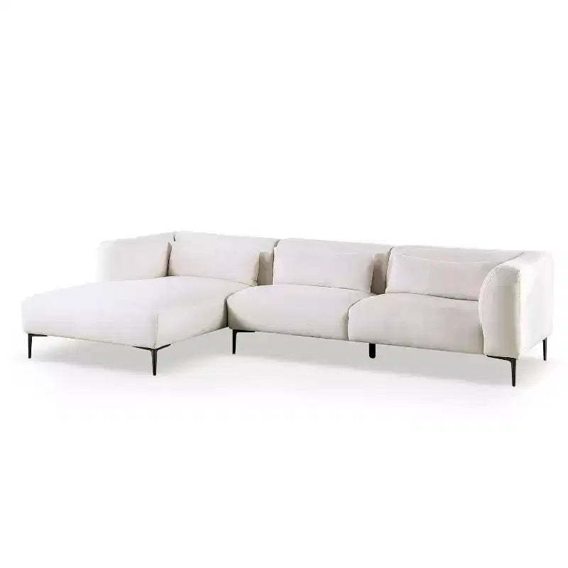 HOMES: Inside + Out Plumeria L Shaped Sectional Left Chaise with Feather Blend Cushions Linen White
