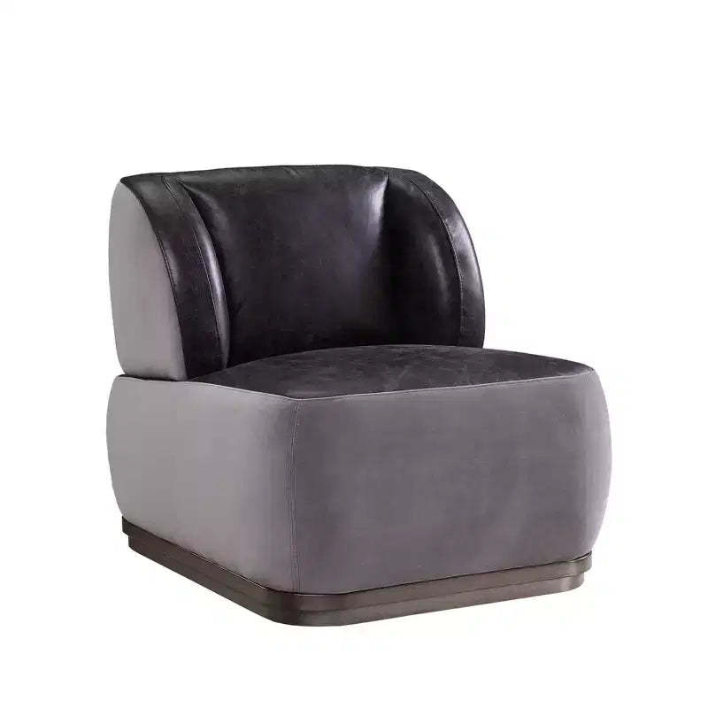 29" Decapree Accent Chair Antique Slate Top Grain Leather/Gray Velvet - Acme Furniture: Metal Frame, No Assembly, Patchwork Aluminum